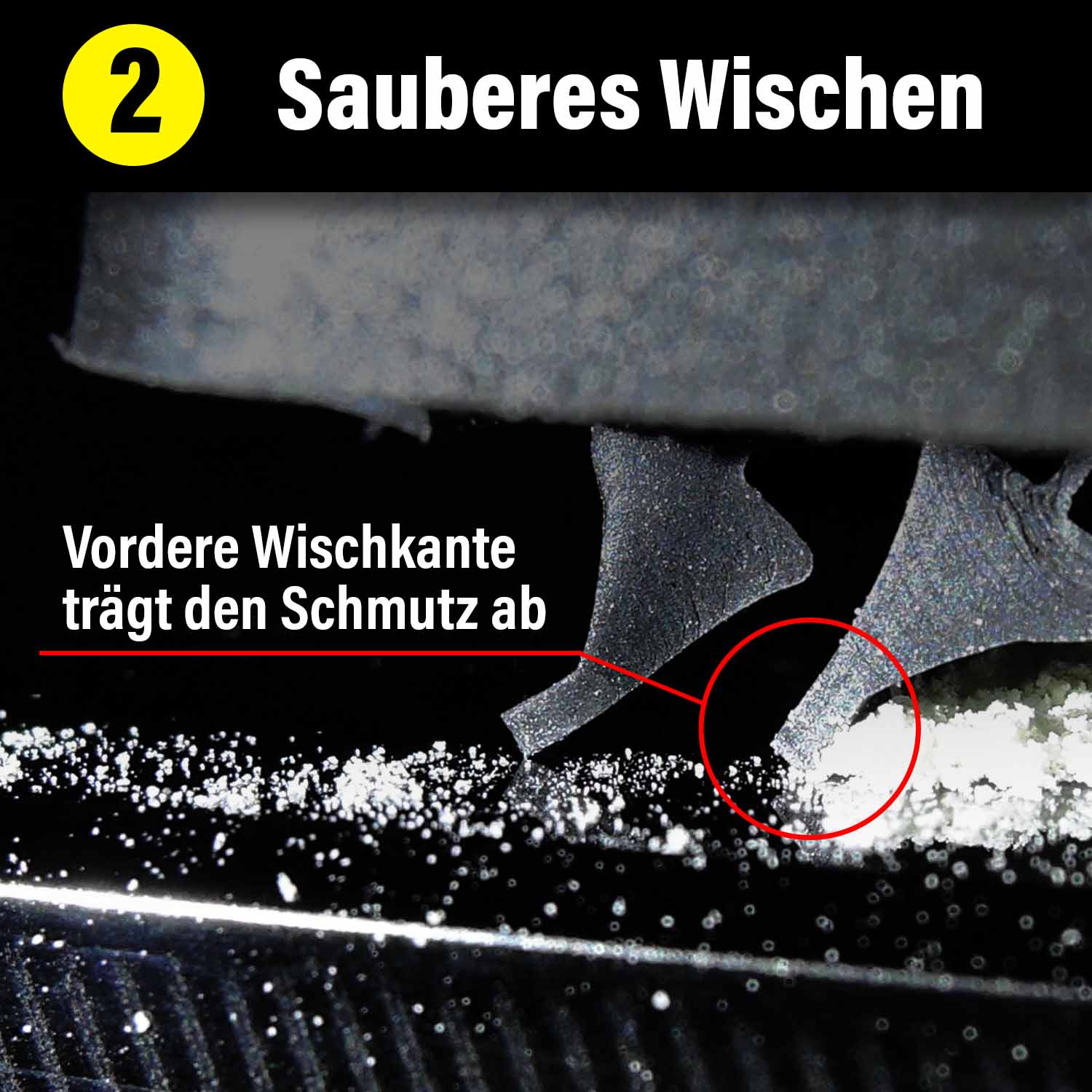 Sauberes Wischen: die vordere Wischkante trägt den Schmutz ab